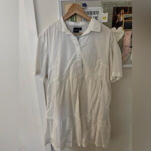 GAP White Cotton Button-Up Collared Dress